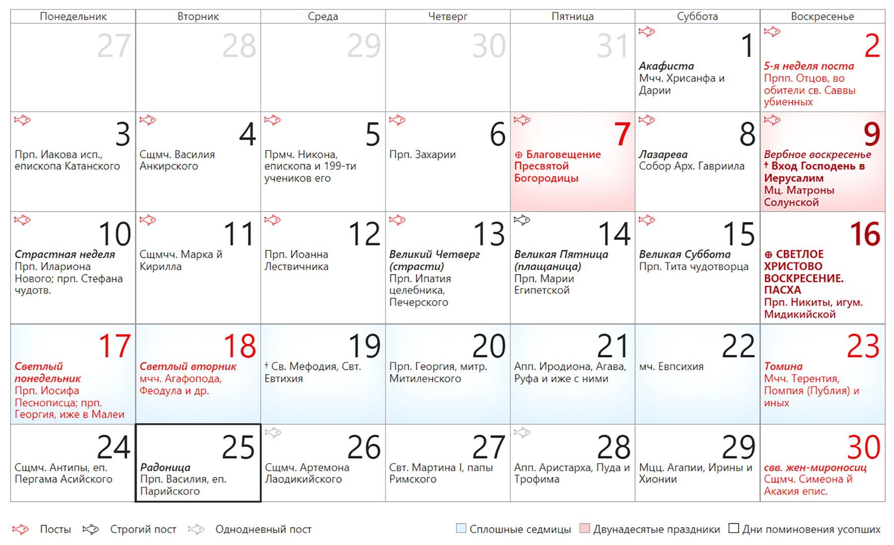 Церковные праздники в апреле 2024 в беларуси