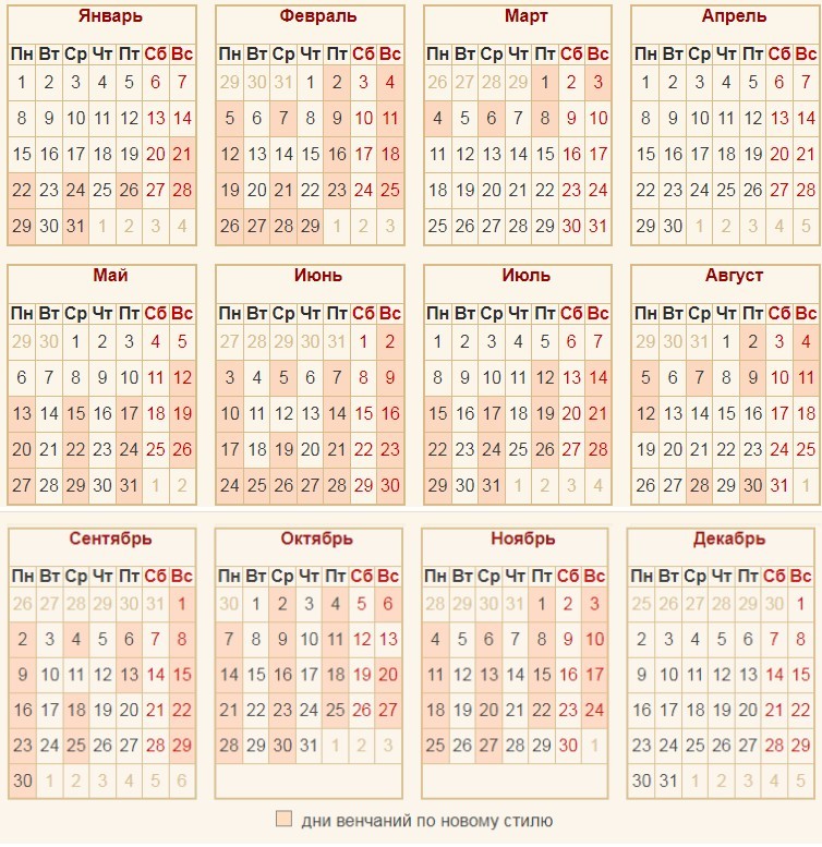 Православный календарь свадеб на 2024 год