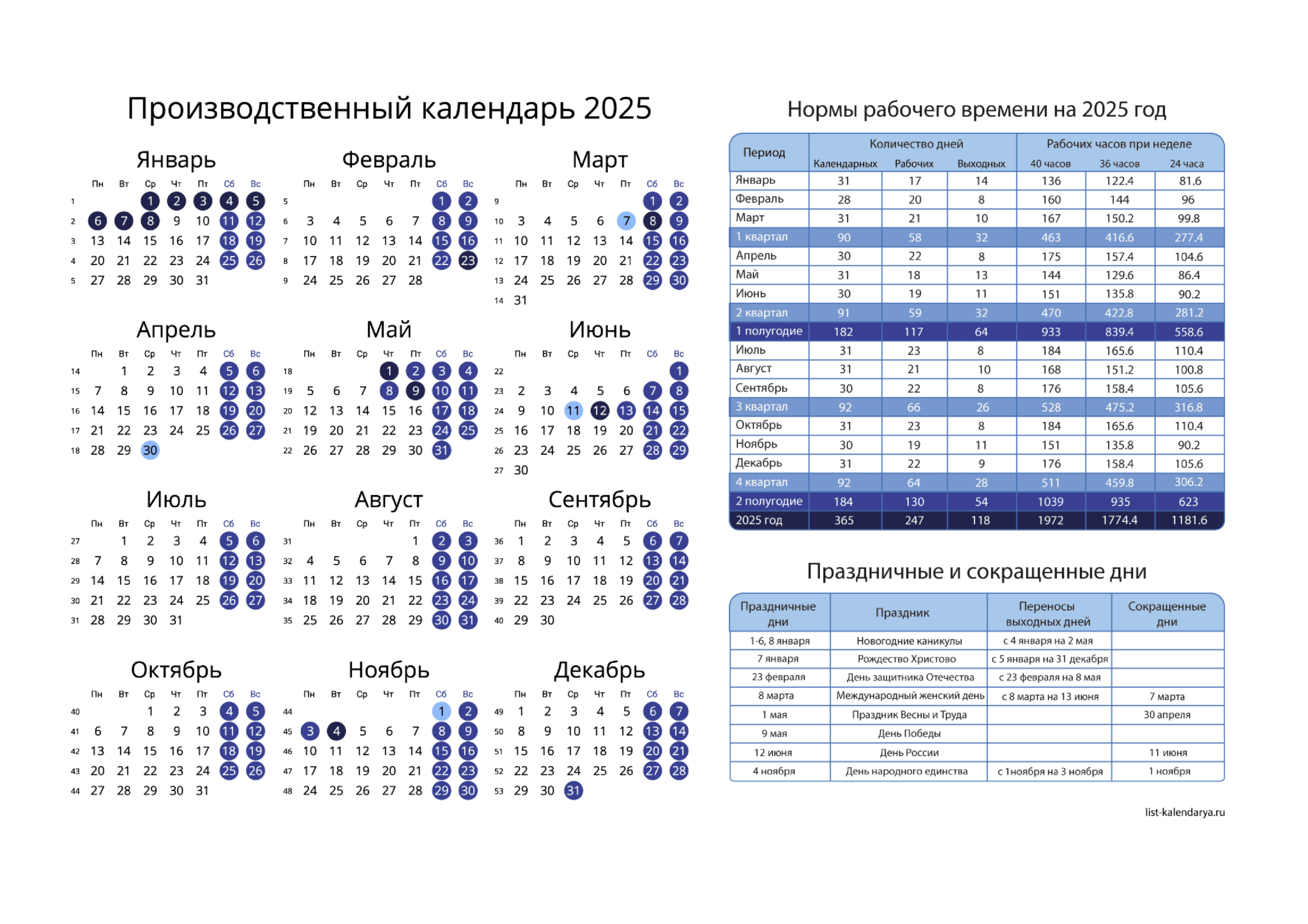 Входные и праздничные дни 2015 года